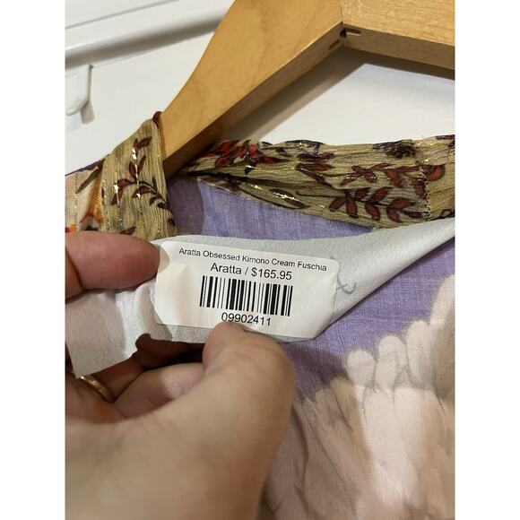 NWT Aratta Obsessed Kimono Cream Fushia One Size NEW - Picture 4 of 5